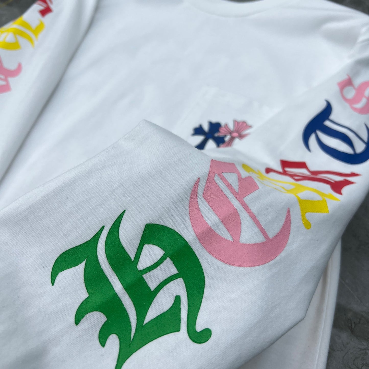 chrome hearts longsleave with colorful hearts