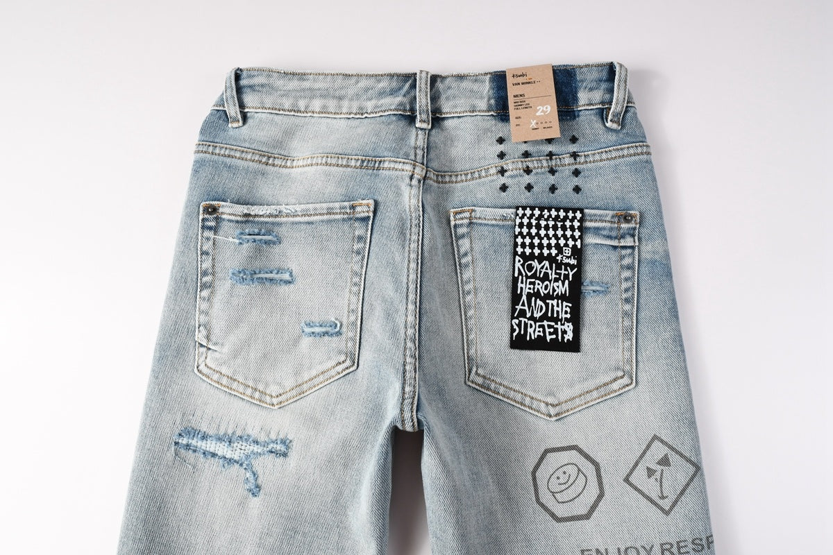 KSUBI denim distressed light blue skinny jeans