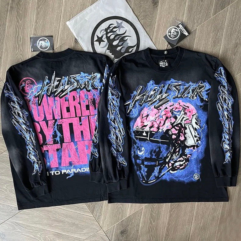 Hellstar Studios Brain Helmet Long Sleeve Tee Shirt Black