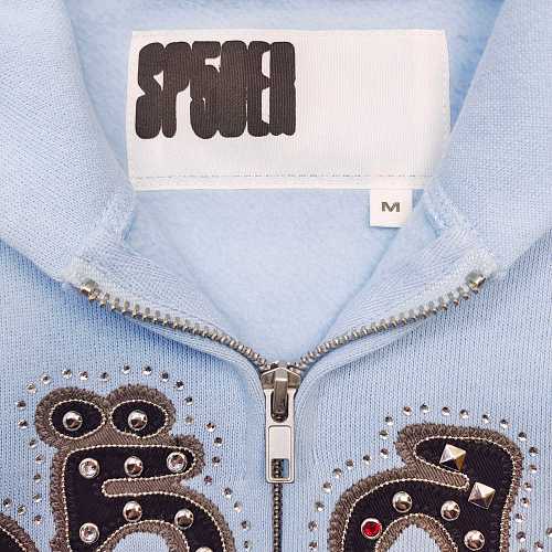 Sp5der blue Mixed Stone OG V2 Zip Hoodie