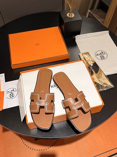 HERMES ORAN OASIS H SANDALS HEEL CLASSIC CALFSKIN GOLD BROWN
