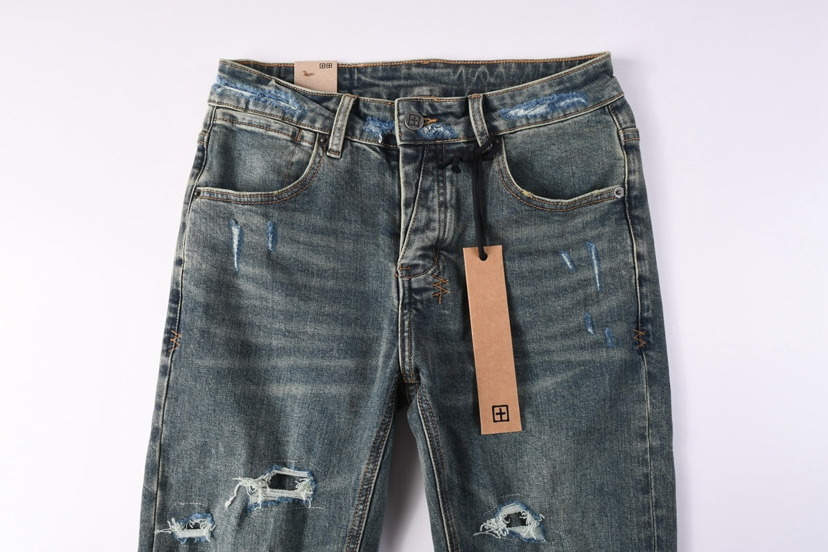 KSUBI denim dark blue ish brown  distressed skinny jeans
