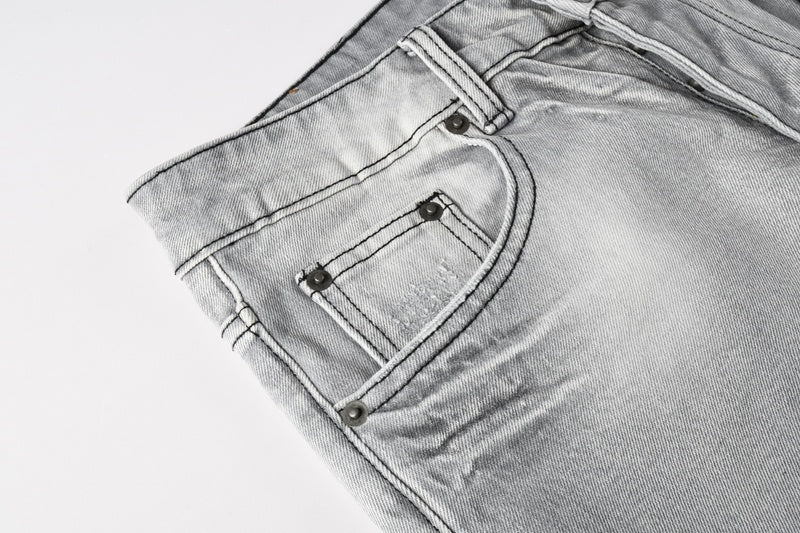 KSUBI denim light gray distressed skinny jeans