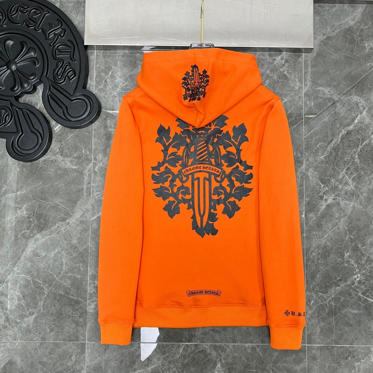 Orange chrome hearts hoodie