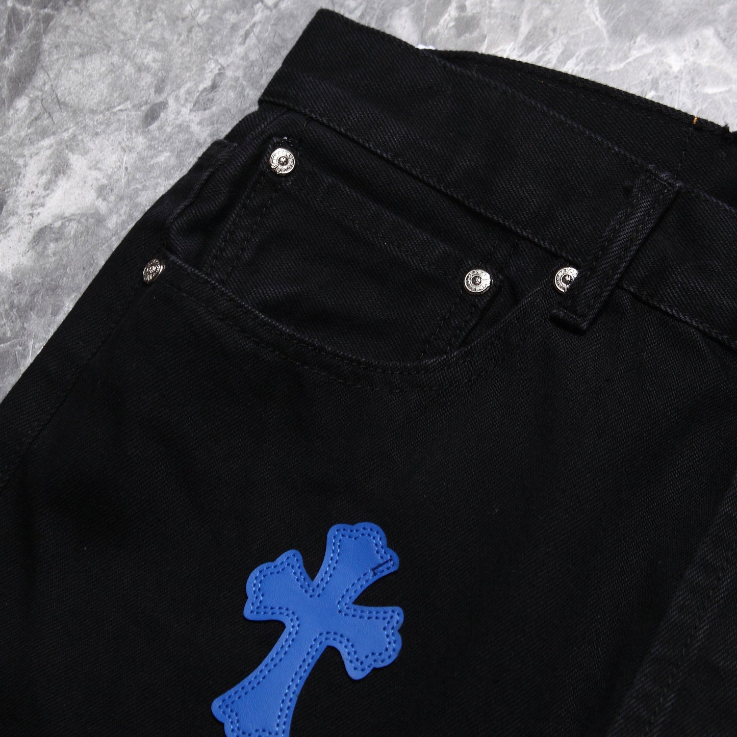 Chrome hearts WHITE BLUE CROSS PATCH CARPENTER PANTS