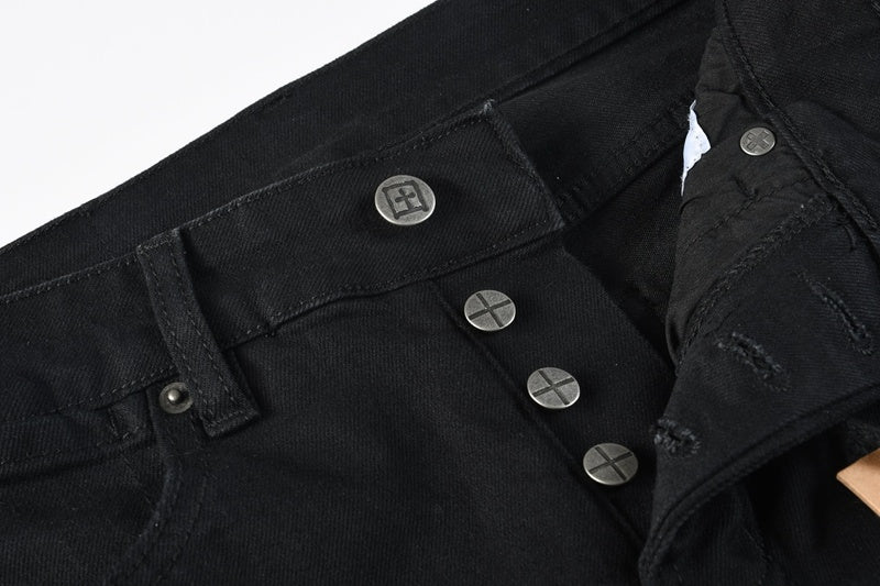 KSUBI denim black distressed skinny jeans red embroidered writing