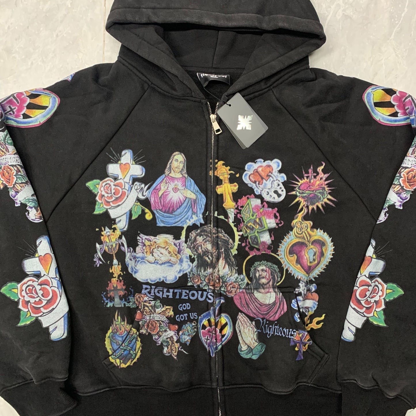 Righteous Risen King Zip Up Hoodie black