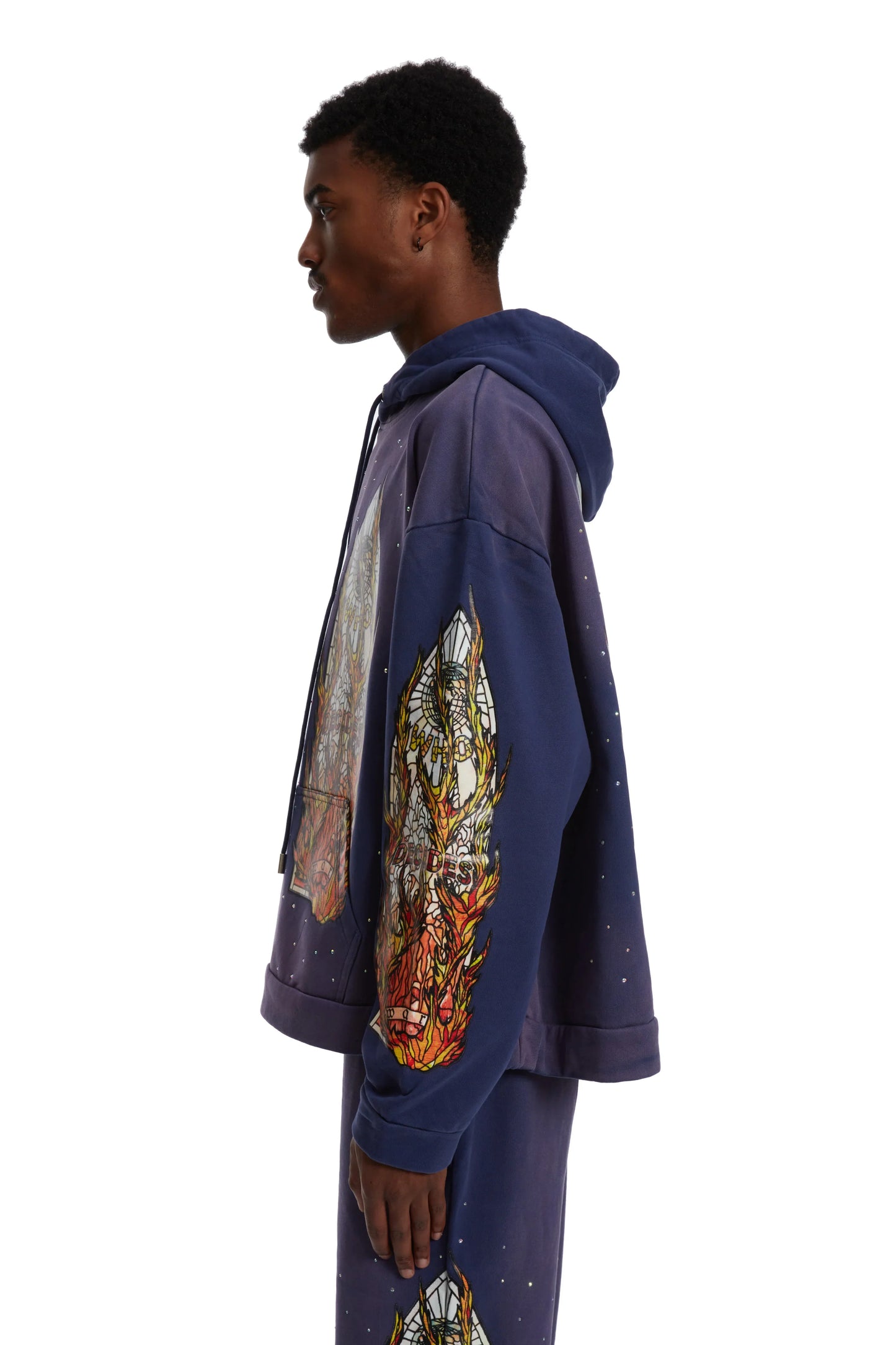 WHO DECIDES WAR pruple  flame glass hoodie
