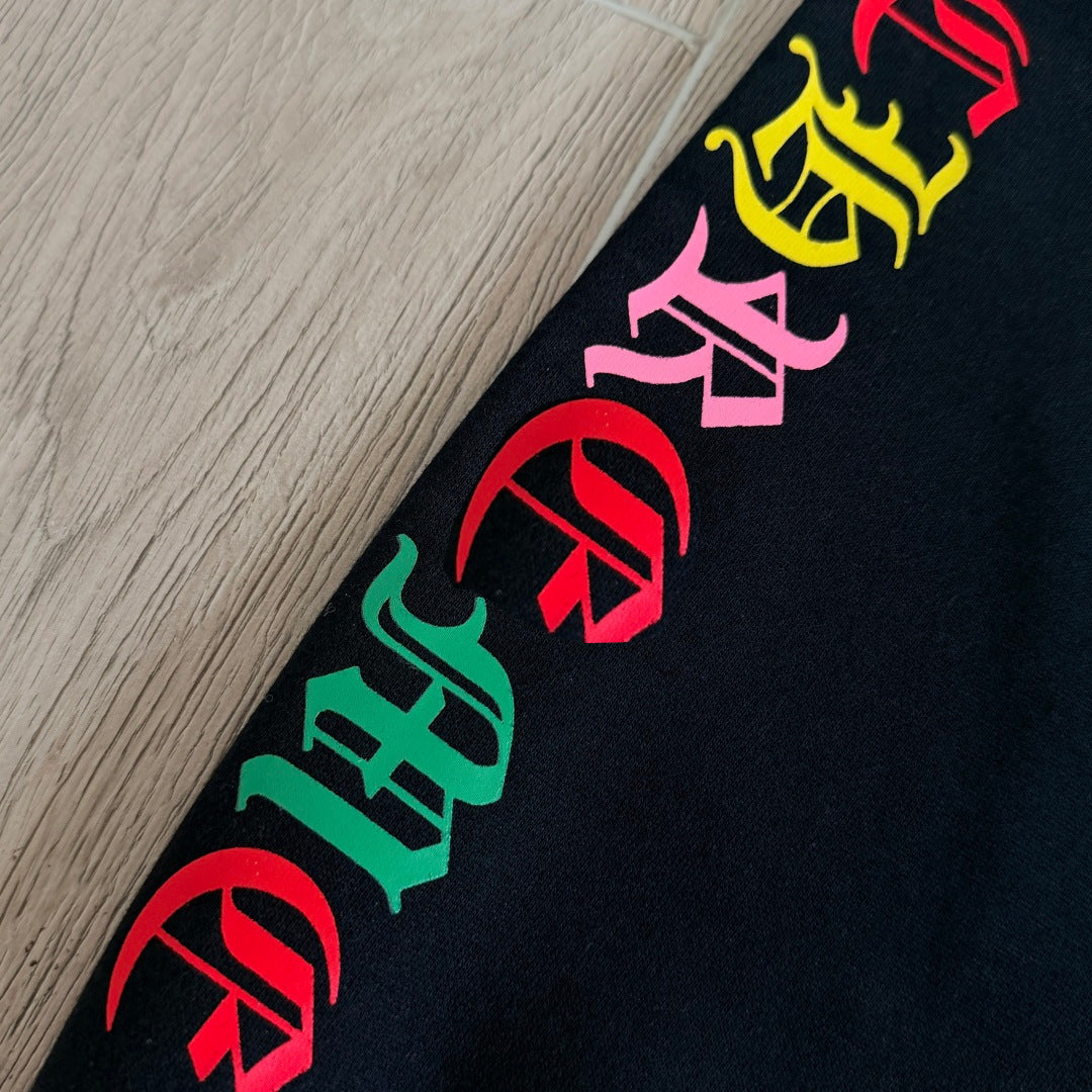 Black chrome hearts sweatpants with colorful crosses