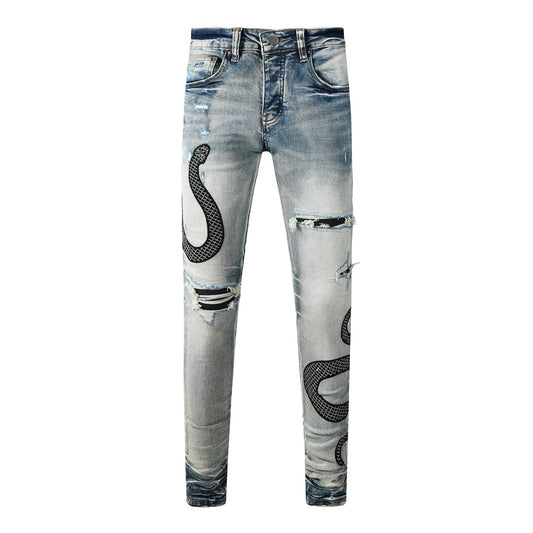 Amiri jeans light blue with back snake