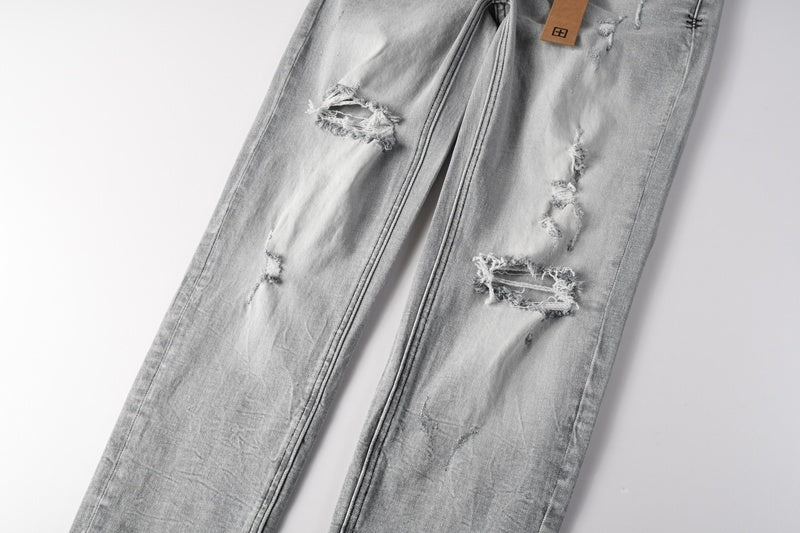 KSUBI denim light gray distressed skinny jeans