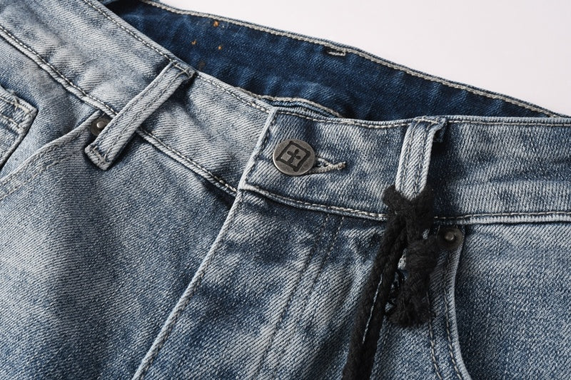 KSUBI denim dark blue lightly  distressed skinny jeans with white writing