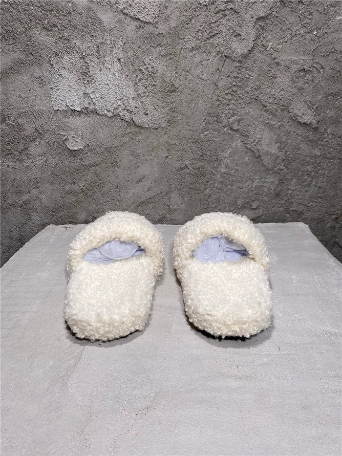 Balenciaga black furry slides white