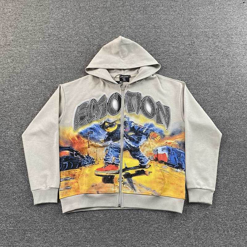 Mixed Emotions Last Ride Rhinestone Hoodie Grey