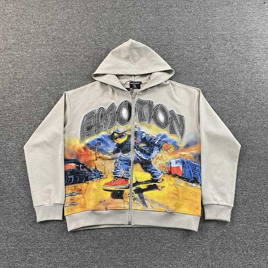 Mixed Emotions Last Ride Rhinestone Hoodie Grey