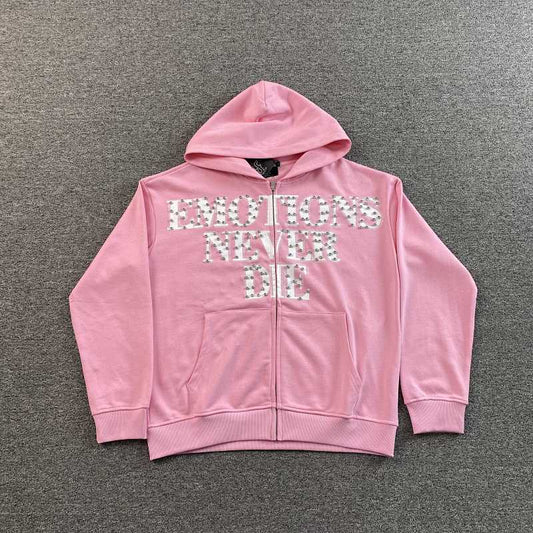 Mixed Emotion "Emotions Never End" Pink Rhinestone Zip Up Hoodie