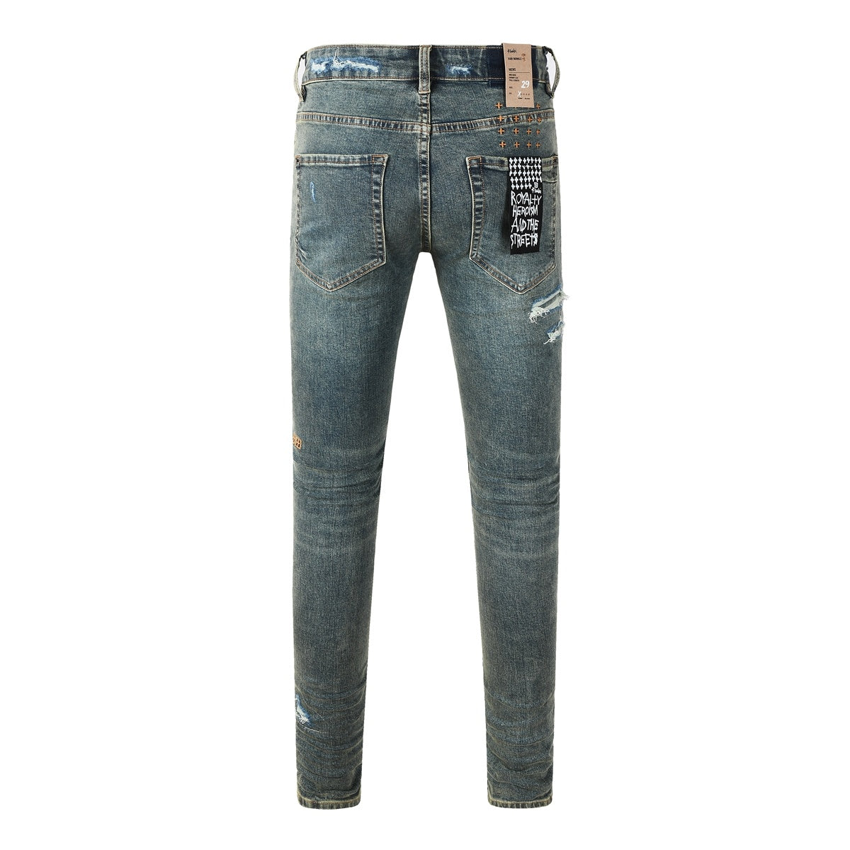 KSUBI denim dark blue ish brown  distressed skinny jeans