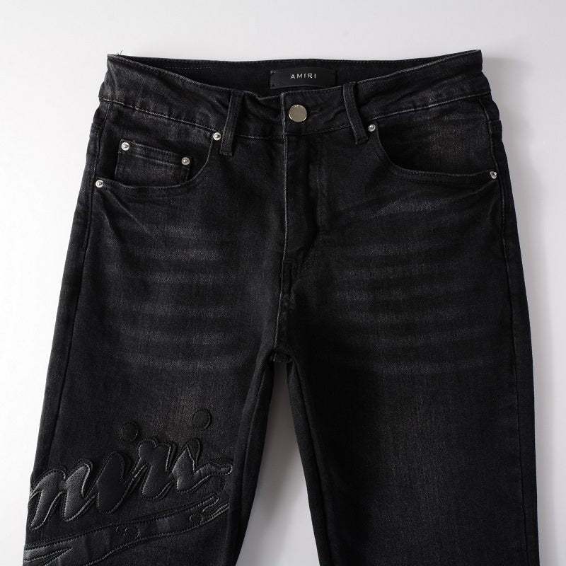 Amiri jeans 22 black with leather patch
