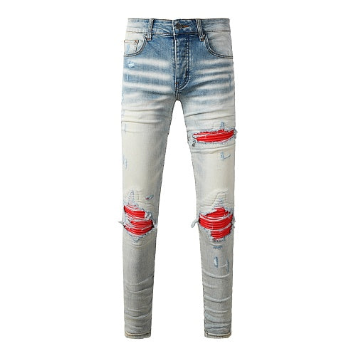 Amiri jeans light gray and red  with diressing (Copy)