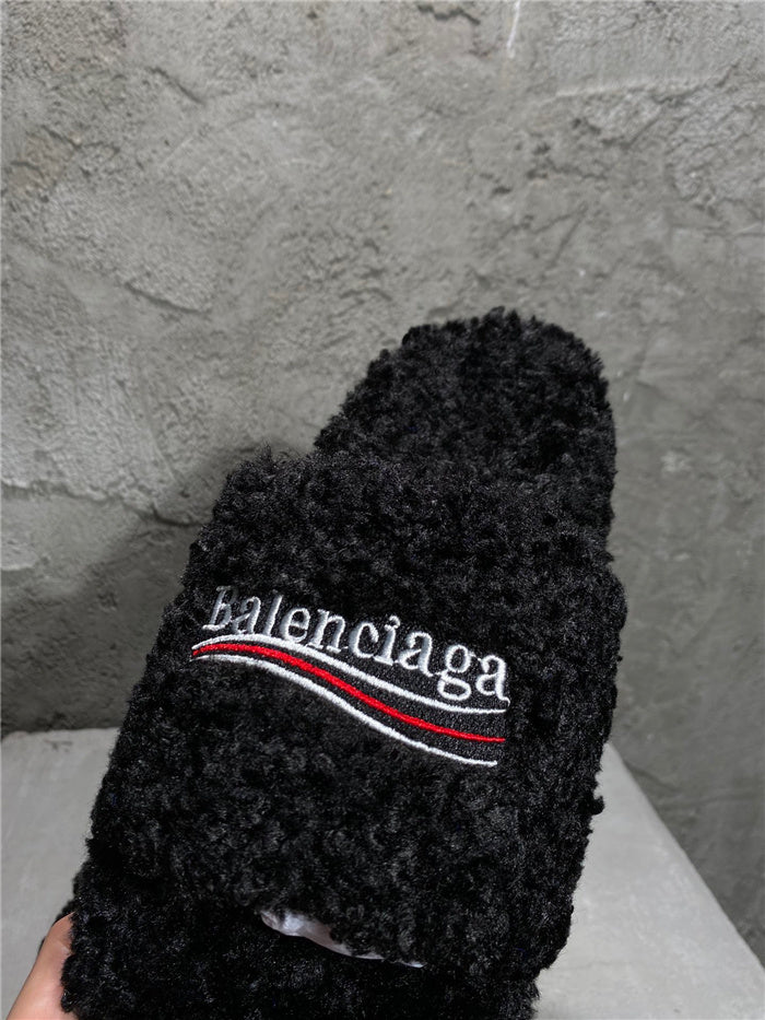 Balenciaga black furry slides