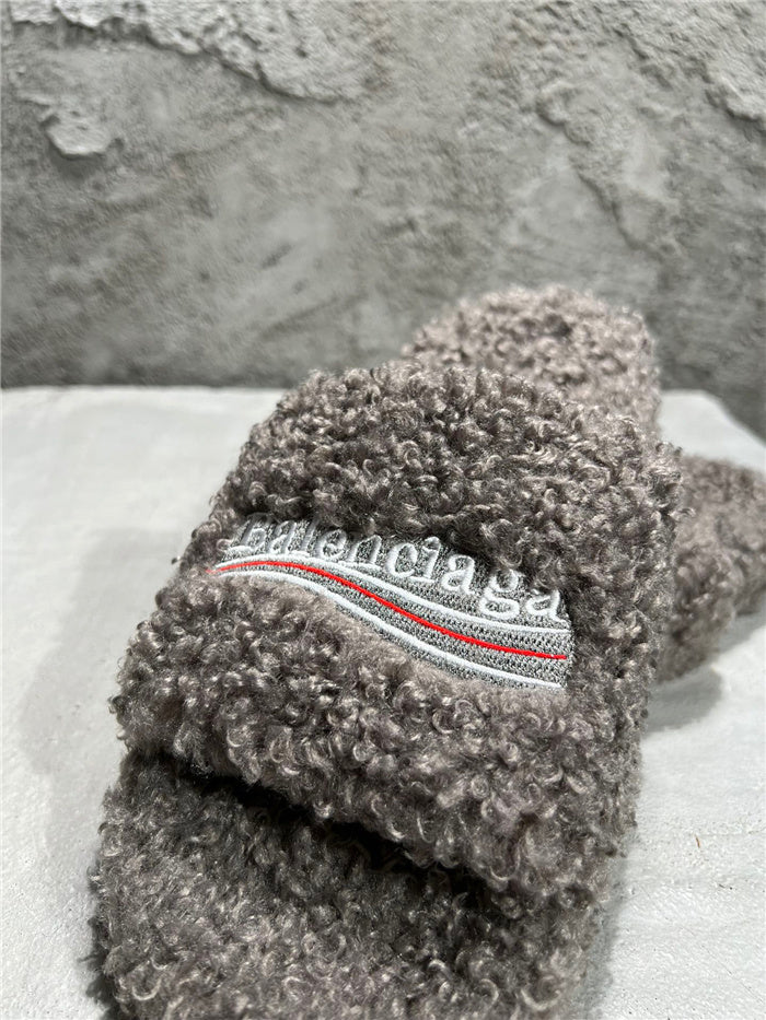 Balenciaga black furry slides gray
