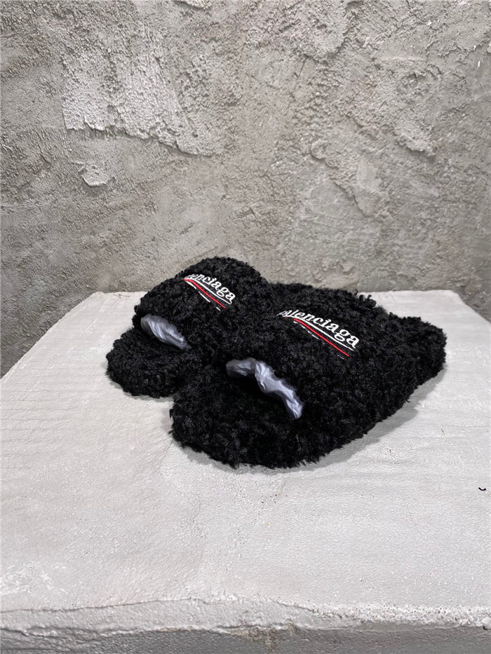 Balenciaga black furry slides