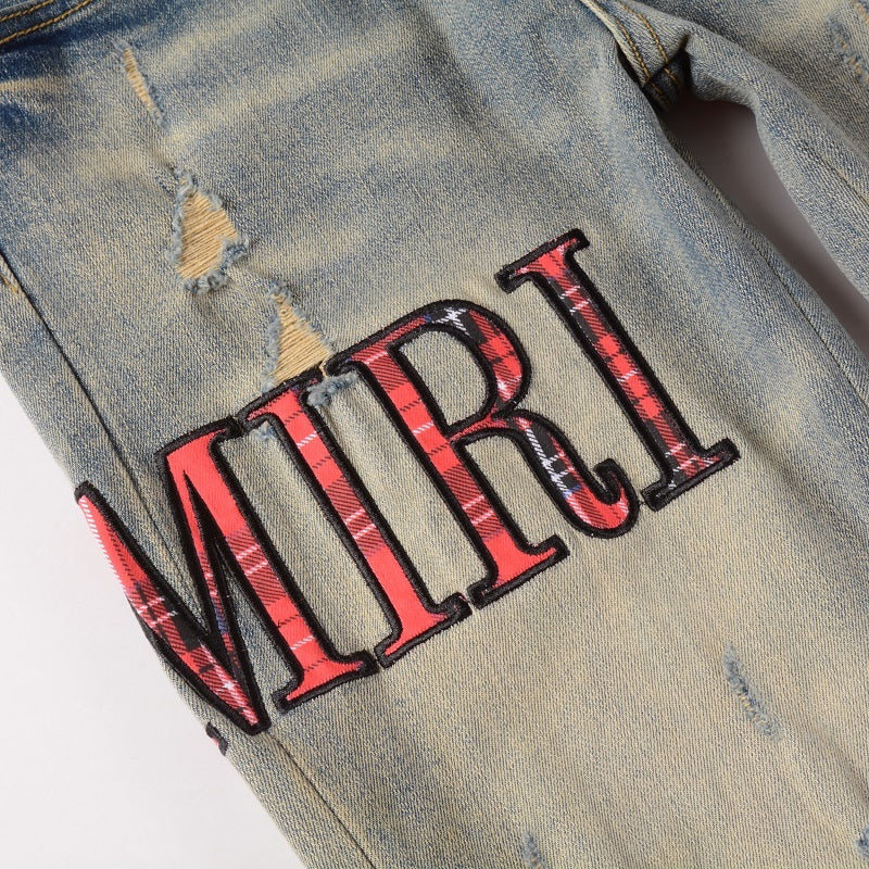 Amiri jeans blue/ beige red