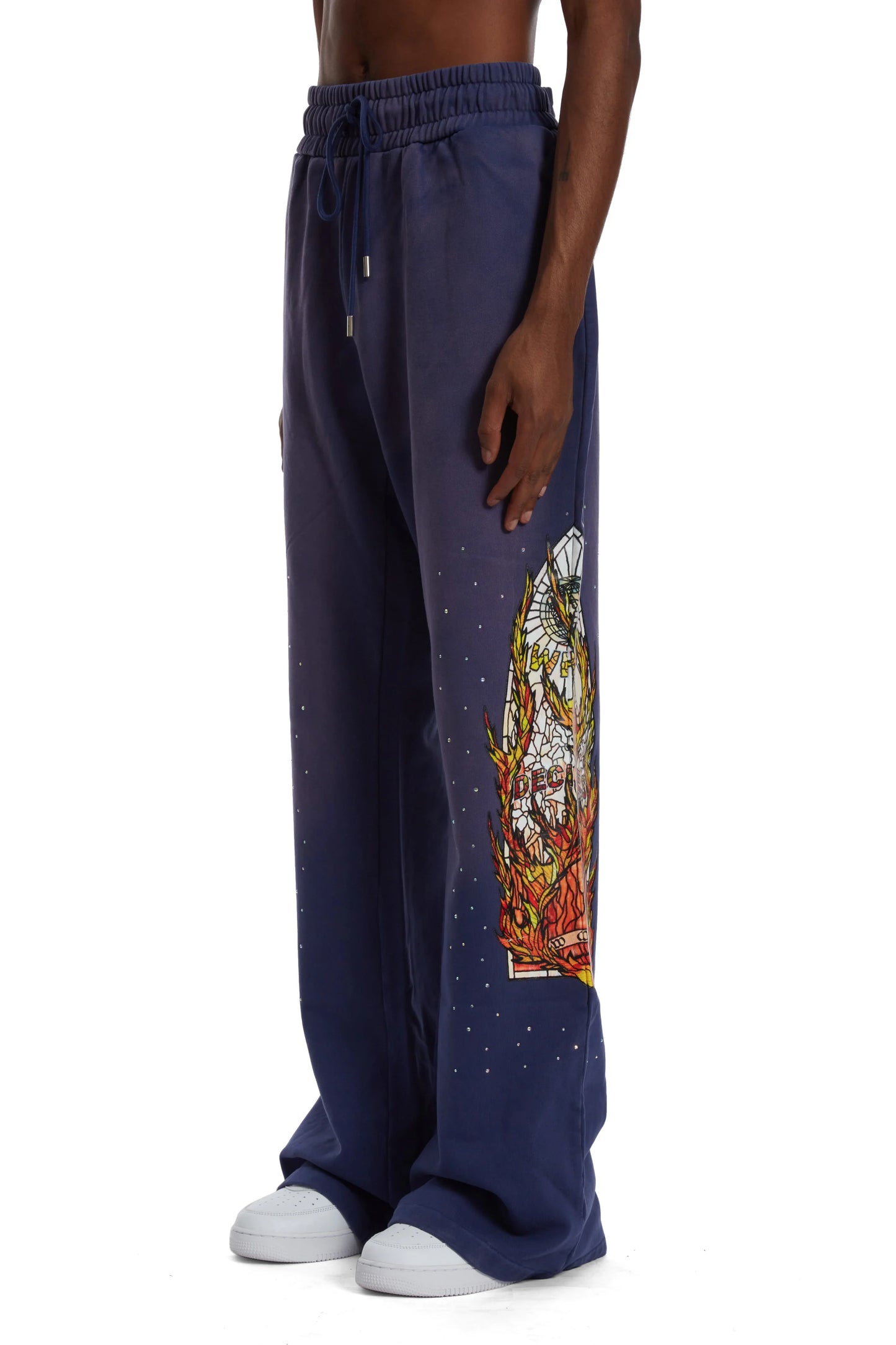 WHO DECIDES WAR pruple  flame glass sweatpants