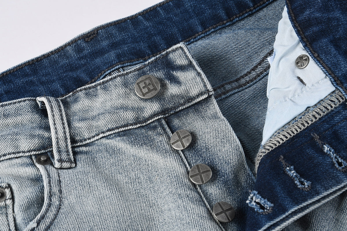 KSUBI denim light blue distressed skinny jeans with writing