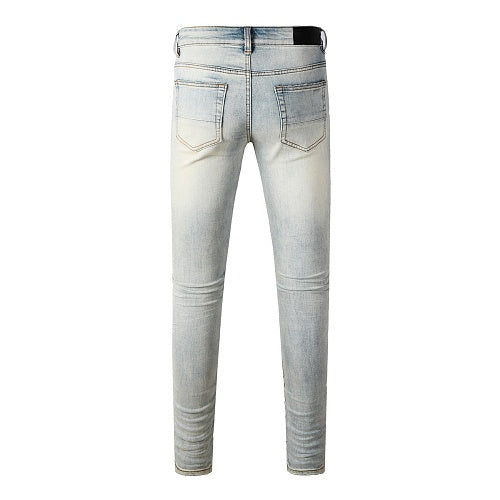 Amiri jeans light gray and red  with diressing (Copy)
