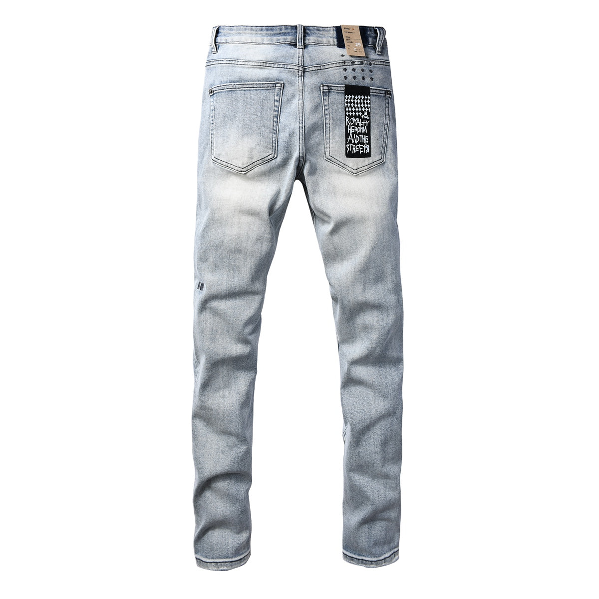 KSUBI denim light blue distressed skinny jeans with writing