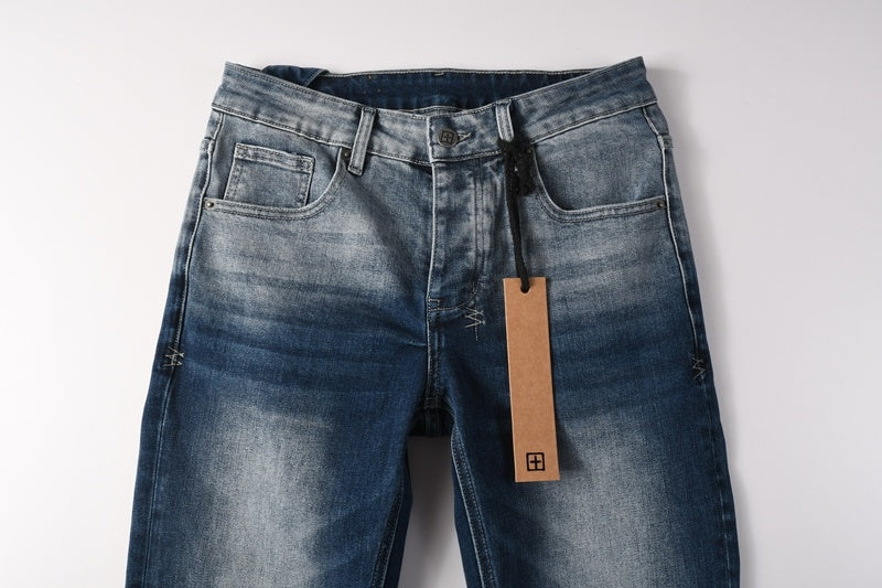 KSUBI denim dark blue lightly  distressed skinny jeans with white writing