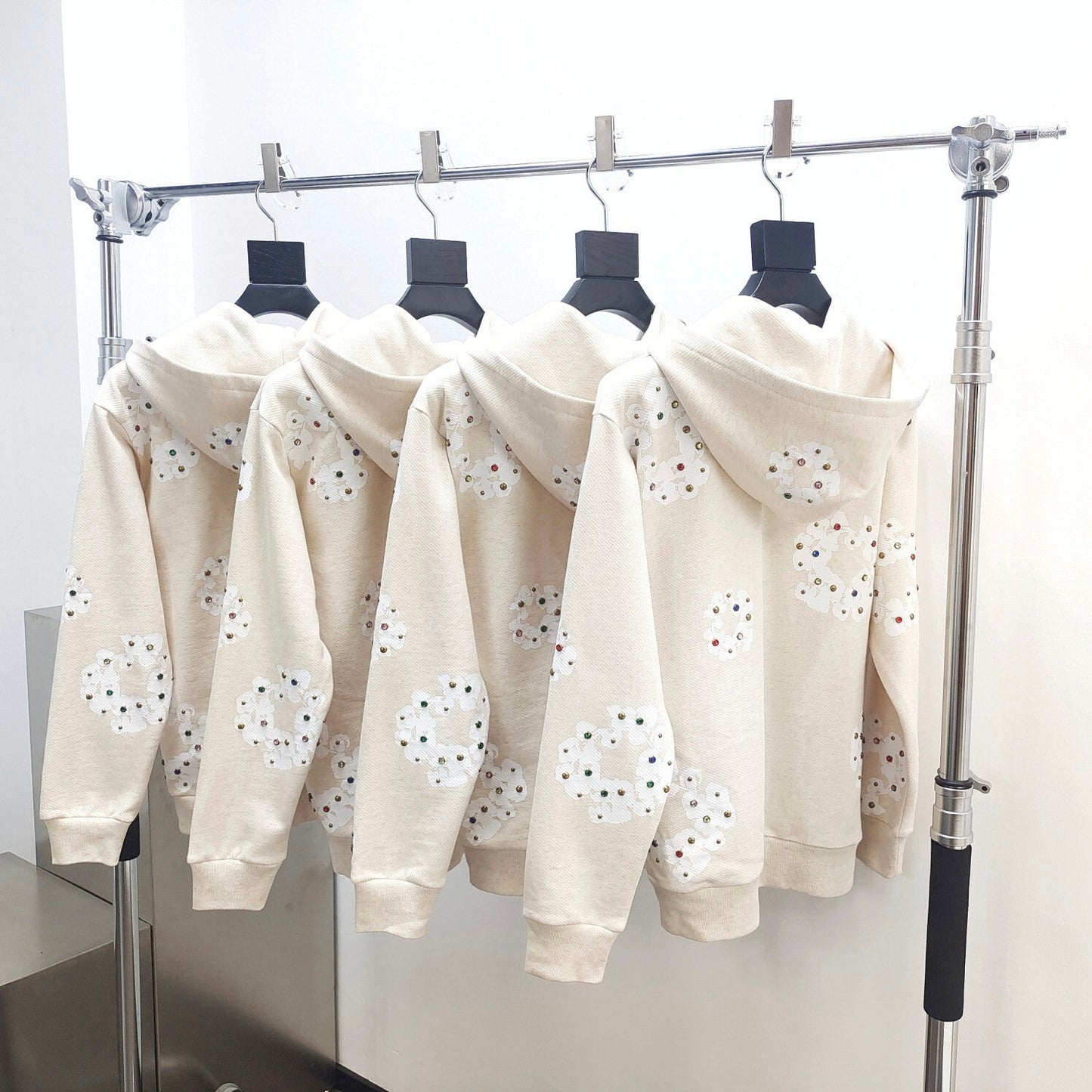 Denim Tears Rhinestone Cotton Wreath Zip Hoodie cream