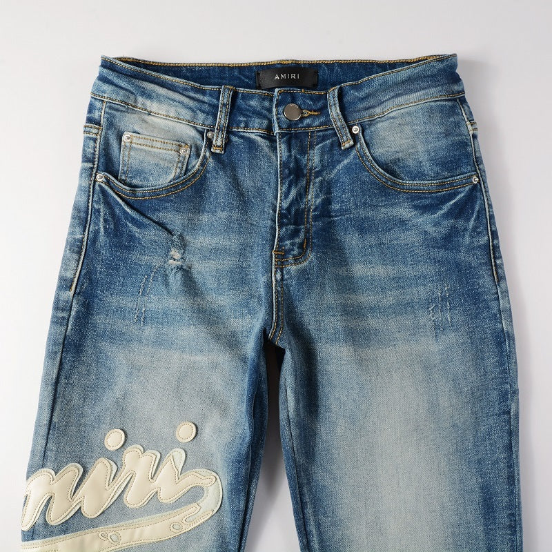 Amiri jeans beige with cream patch