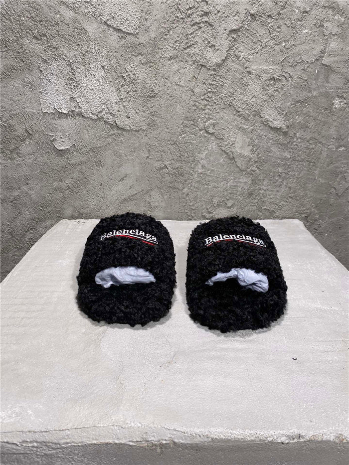 Balenciaga black furry slides