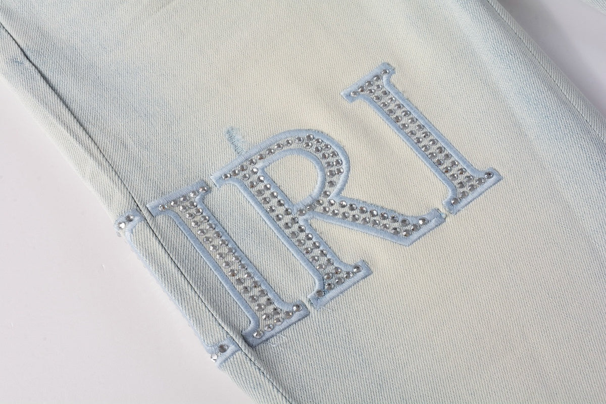Amiri jeans light blue with rhinestones