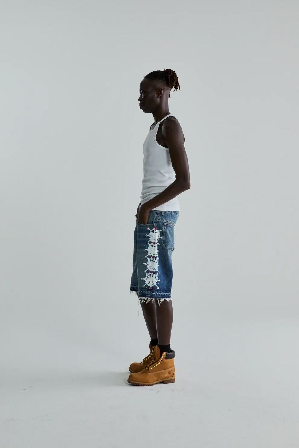 Sp5der Web Stone Denim Shorts 'blue Wash