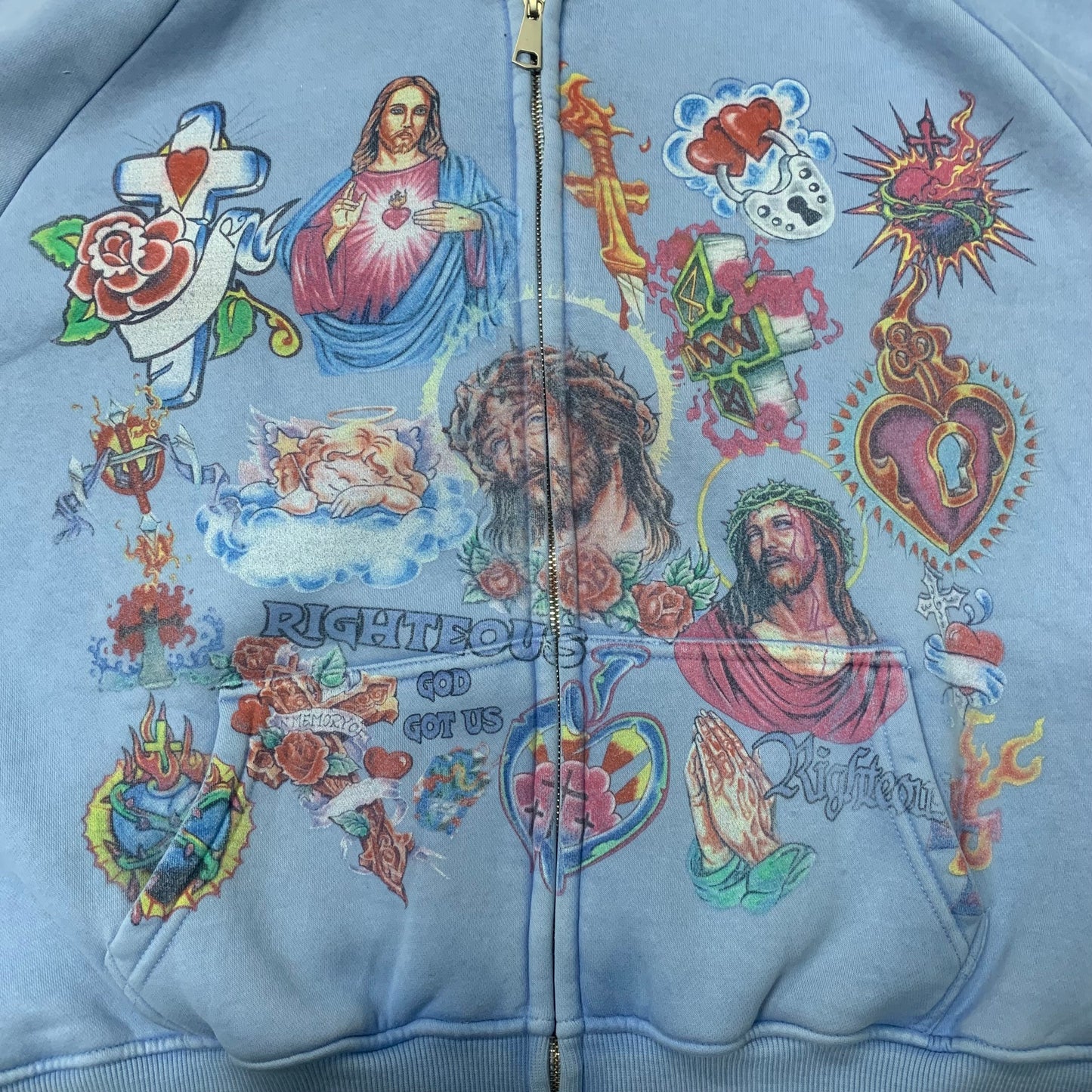 Righteous Risen King Zip Up Hoodie light blue