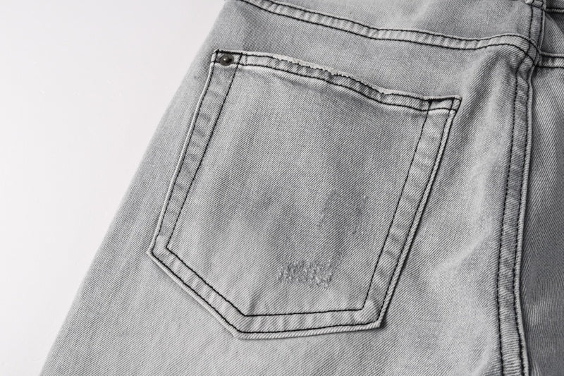 KSUBI denim light gray distressed skinny jeans