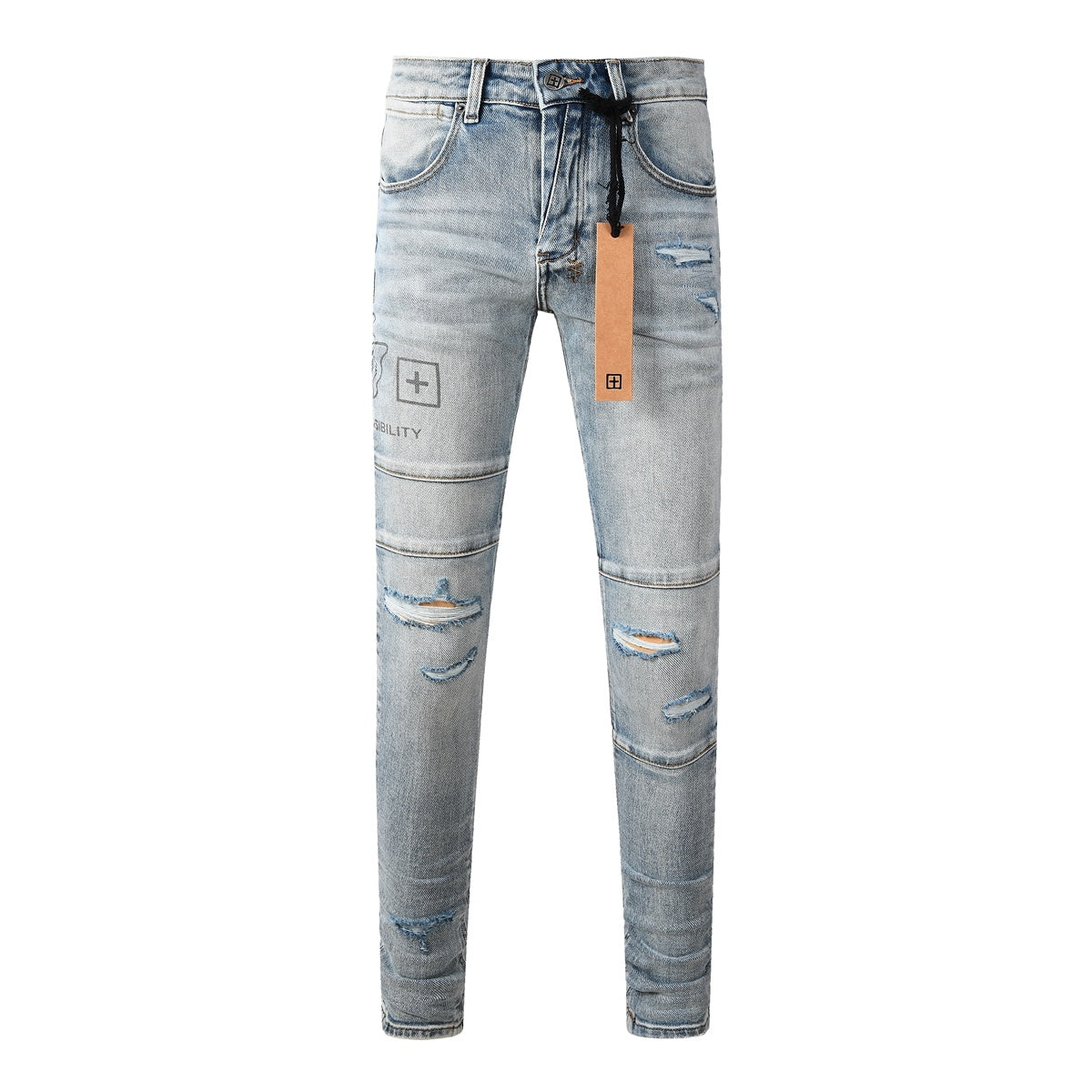 KSUBI denim distressed light blue skinny jeans