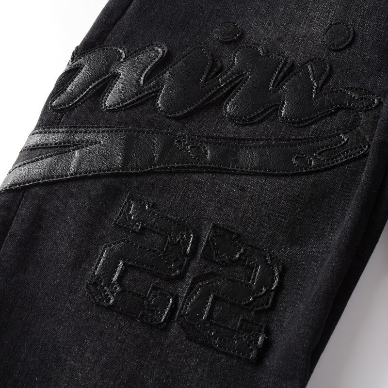 Amiri jeans 22 black with leather patch