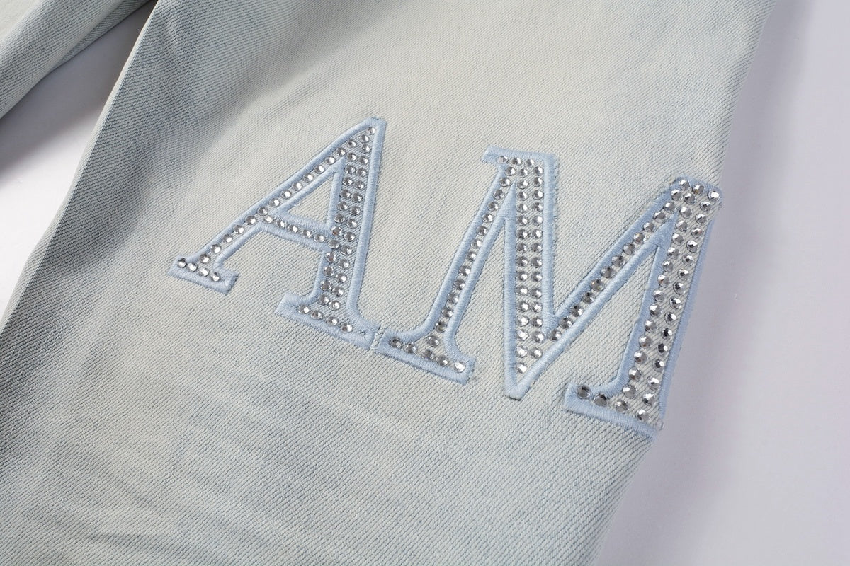 Amiri jeans light blue with rhinestones