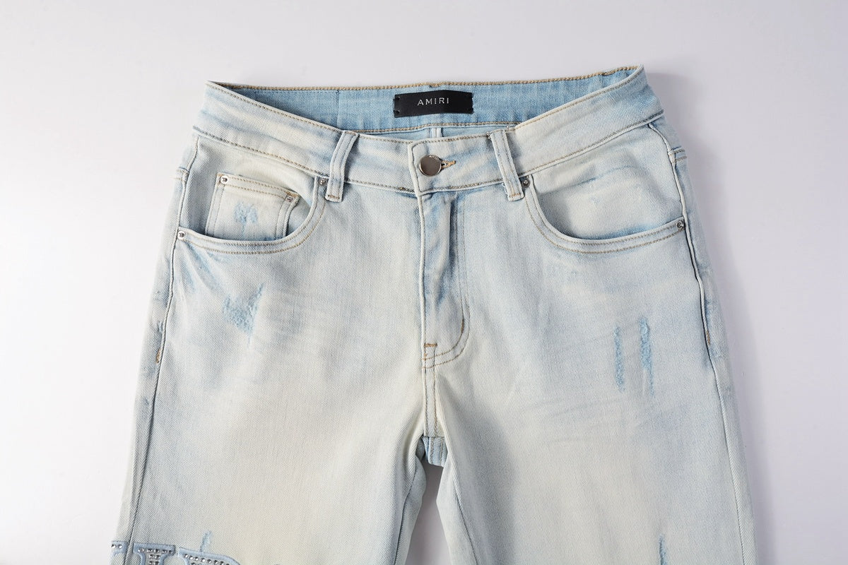 Amiri jeans light blue with rhinestones