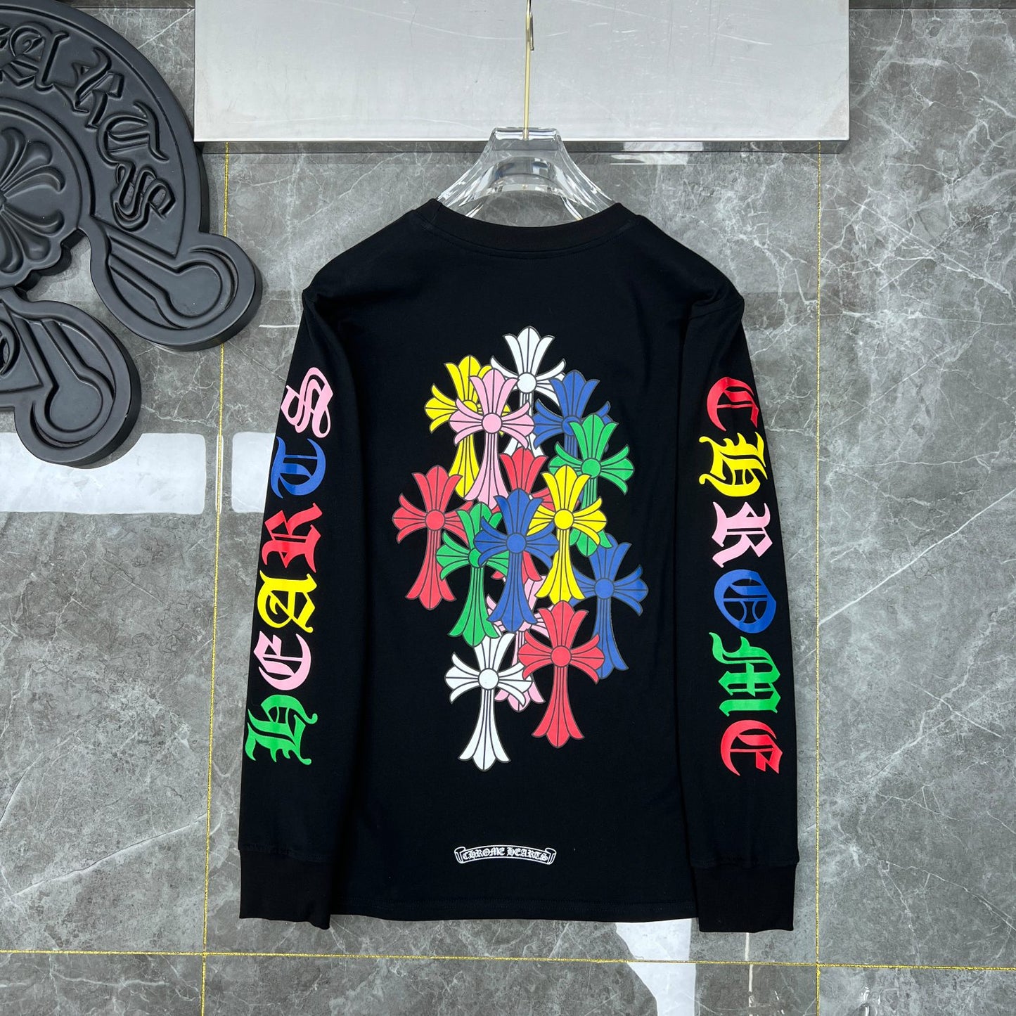 chrome hearts longsleave with colorful hearts black