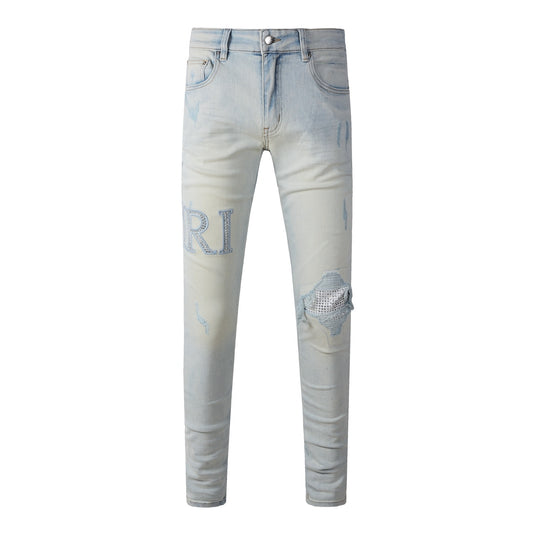Amiri jeans light blue with rhinestones