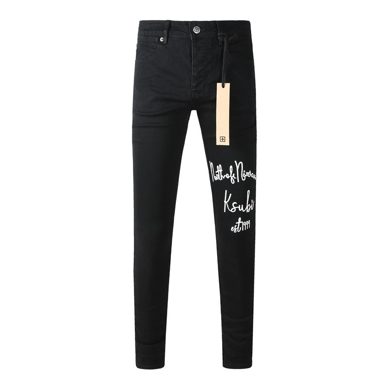 KSUBI denim black skinny jeans with writing