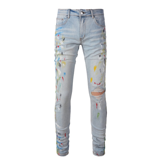 Amiri jeans light blue with paint splatter