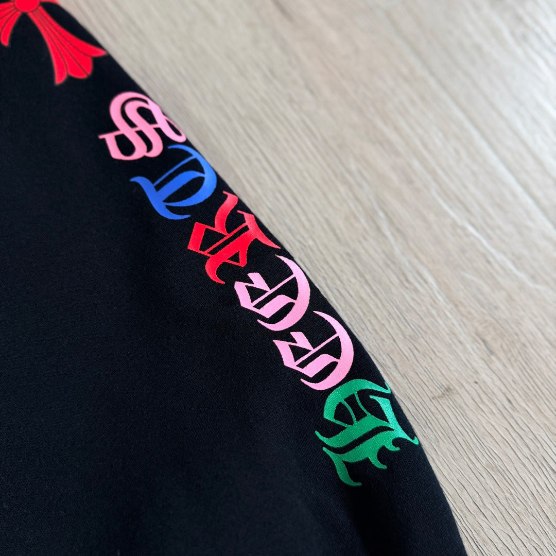 Black chrome hearts sweatpants with colorful crosses