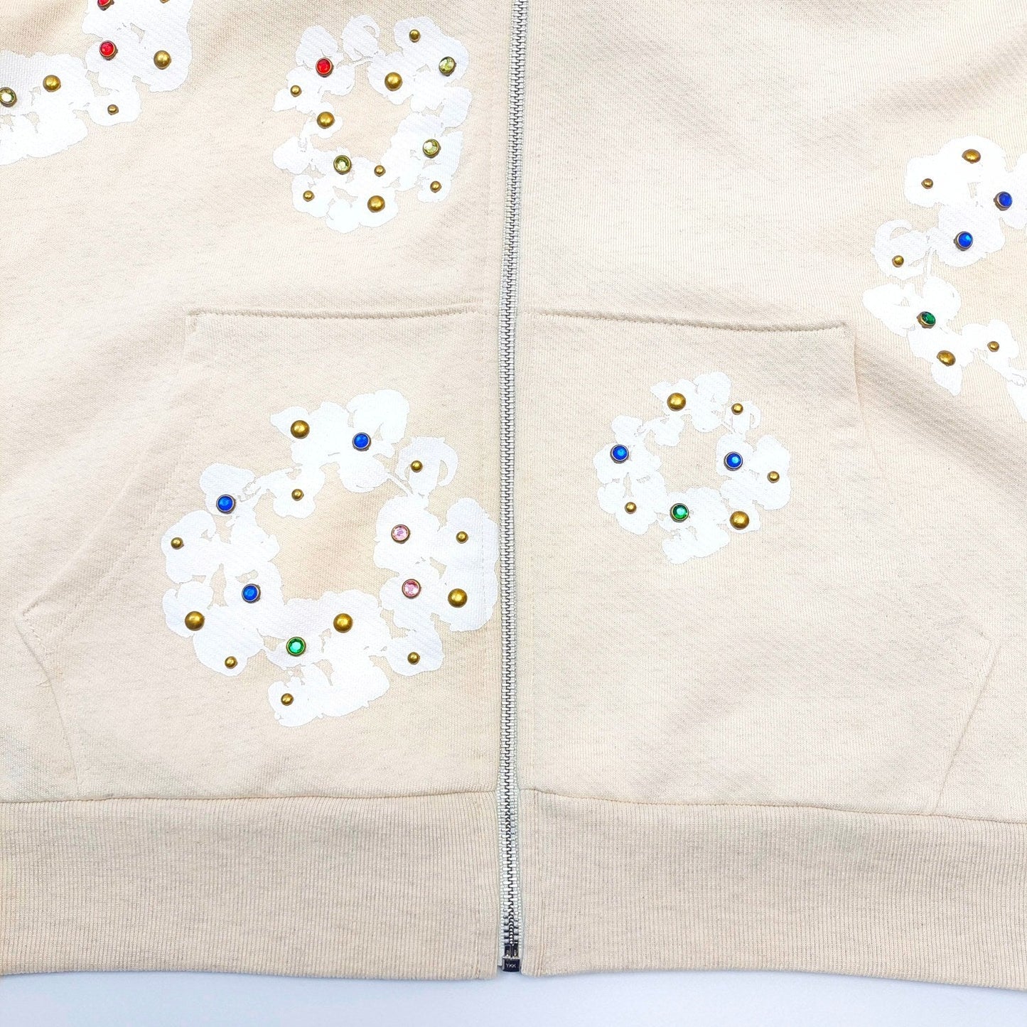 Denim Tears Rhinestone Cotton Wreath Zip Hoodie cream