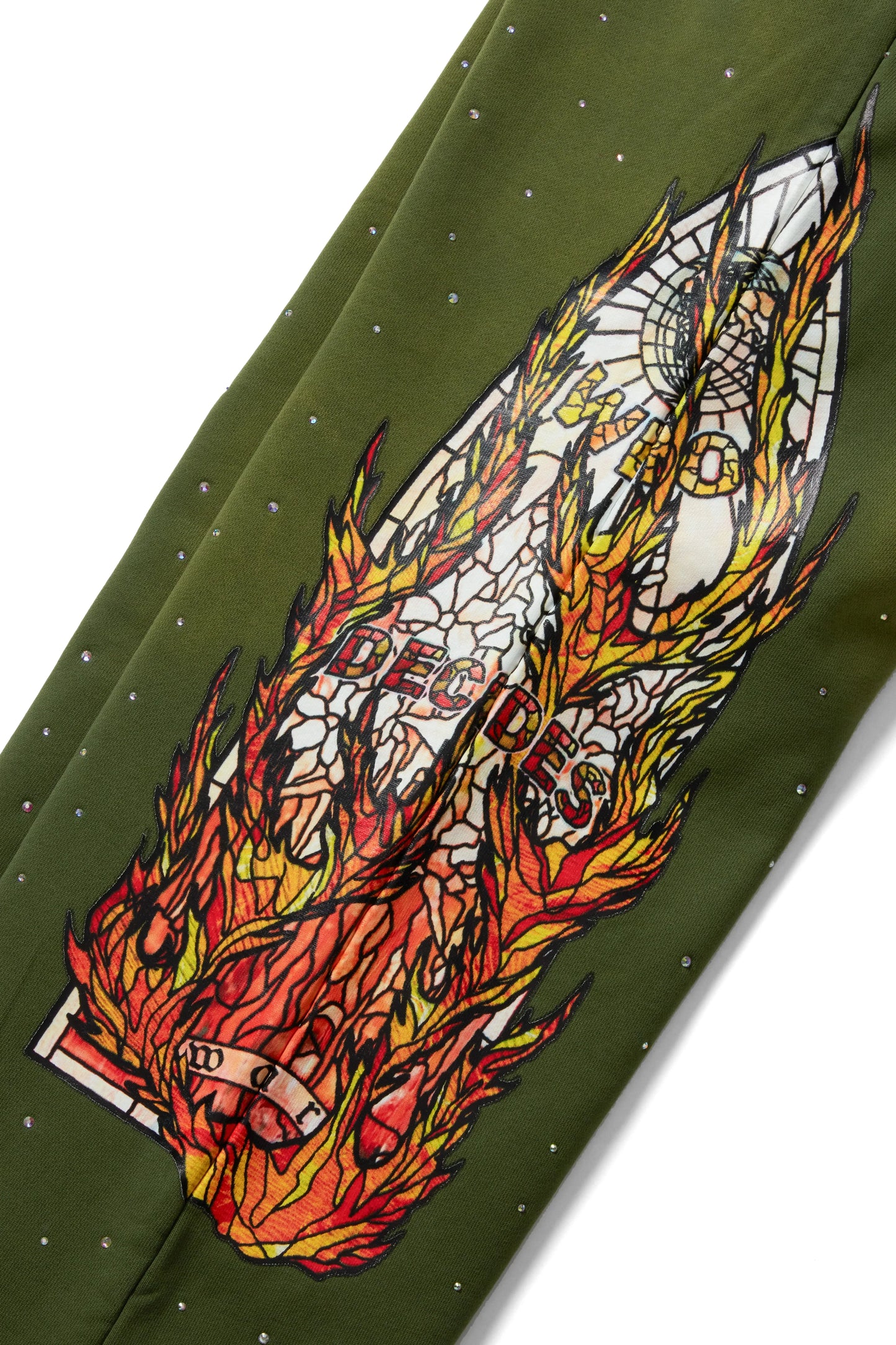 WHO DECIDES WAR green flame glass sweatpants